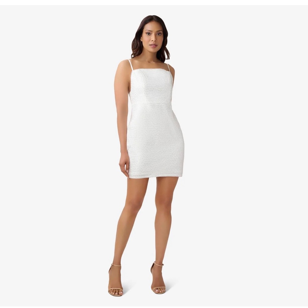 NWT AIDAN MATTOX Sequin Sheath Cocktail Dress Size 10 Color White